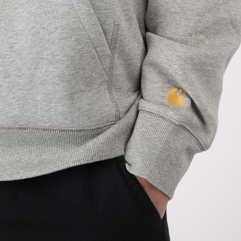 Мужская толстовка Carhartt WIP Hooded Chase Sweat (I026384-grey hth/gold)  - цена, описание, фото 3